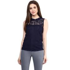 Black Boat Neck Net Tops Partywear Tops Blue Color Stylish Net Tops With Floral Design Ladyindia76 Partywear Blue Color Tops