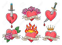 1000 heart tattoo with banner free vectors on ai, svg, eps or cdr. Traditional Heart Tattoo Set With Love Theme Inscriptions Oldschool Royalty Free Cliparts Vectors And Stock Illustration Image 152517376