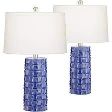 Large table lamps bedside table lamps bedroom lamps light table mood lamps brass lamp cool morten table lamp. 360 Lighting Modern Table Lamps Set Of 2 Textured Blue Ceramic Column White Drum Shade Living Room Bedroom Bedside Office Family Target