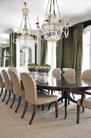 Beautiful Dark Green Curtains And Wall Adds More Elegance To The Dark Table And Tan Chairs The Elegant Dining Room Green Dining Room Dining Room Inspiration