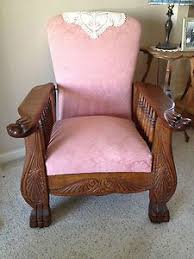 Antique American Tiger Oak Morris Chair With Carved Face On Arms And Claw Feet Ebay Furniture Antique Furniture Restoration Antique Oak Furniture