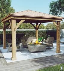Expand Your Outdoor Living Space Using The Wood Gazebo With Aluminum Roof By Yardistry This Gazebo Adds Characte Backyard Pavilion Backyard Patio Patio Gazebo