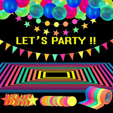 See more ideas about party, blacklight party, glow birthday. Amazon Com Glow Party Supplies Neon Party Supplies Set Includes 98 4 Feet 6 Rolls Uv Blacklight Reactive Tape Luminous Tape 43 2 Feet 3 Pieces Neon Paper Garlands 25 Pieces Neon Fluorescent Balloons Home Improvement