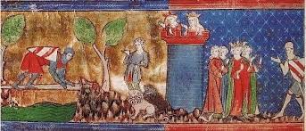 The Scene Of Lancelot Crossing The Sword Bridge Can You See The Lion On The Other Side Pierpont Morgan Ms 805 F 16 Evil Knight Medieval World Medieval