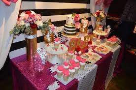 Pink Black And Gold Baby Shower Decorations Kate Spade Inspired Baby Shower Baby Shower Ideas Themes Kate Spade Baby Shower Kate Spade Bridal Shower Theme Baby Shower Dessert Table