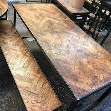 Rcc Furniture On Instagram Our Reclaimed Parquet Top Table And Bench Industrial Custom Furniture Table Decor Interiors Furniture Parquet Table