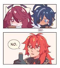 Give Rosaria Kaeya Their Drink Diluc In 2021 Anime Funny Fan Art Funny