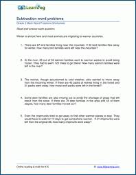 Third Grade Subtraction Word Problem Worksheets K5 Learning