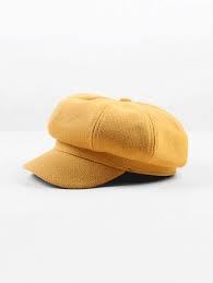 Octagonal Beret Peaked Solid Hat Beret Yellow Beret Hats For Women