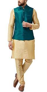 Buy Sojanya Since 1958 Mens Silk Blend Gold Kurta Pyjama Amp Nehru Jacket Combo Features Price Reviews Online In India Justdial