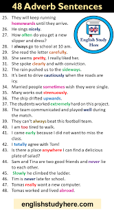 Grading adverbs are used to describe mild, medium, and strong degree. 48 Adverb Sentences Example Sentences With Adverbs English Study Here