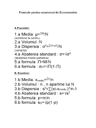 Raportul dintre abaterea medie patratica si valoarea medie a unei serii statistice se numeste coeficient de variatie.se noteaza 1. Formule Econometrie
