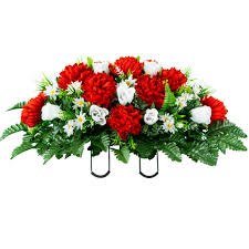 Placing artificial cemetery flowers on a loved one's grave is as honorable as using live plants. Sympathy Silks Artificial Cemetery Flowers Red Mum And White Rose Saddle For Headstone Walmart Com Walmart Com