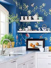 25 Ways To Add Color To Your Kitchen For A Happier Cooking Space Kitchen Wallpaper Chinoiserie Kitchen Interior Walls