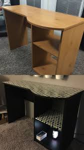 I Gave This Boring Laminate Desk A Makeover Using Chalky Paint Fabric And Mod Podge Desk Makeover Diy Desk Makeover Laminate Furniture