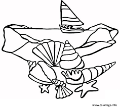 coloriage coquille de plage avec bateau dessin ete a imprimer bug pour le livre