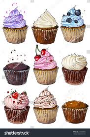 Set Of Cupcakes Line Drawn On A White Background Colorful Pastries With Cream Vector Sketch Sponsored Desserts Drawing Cupcake Illustration Sweet Drawings