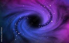 Black hole in outer space. Vortex in cosmos with stars and stardust. Object  in universe. Colorful galaxy with planet and milky way. Realistic space.  Vector illustration