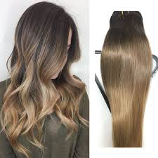 Amazon Com Clip In Hair Extensions Human Hair 22 Inch Dark Brown With Light Brown Dip Dyed Ombre Balayage 120g Full Head Straight Soft Extension Clips On Beauty