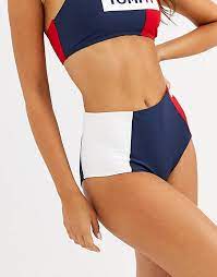 Marine porte une taille s. Tommy Hilfiger Bas De Bikini Taille Haute Bleu Marine Et Rouge Asos