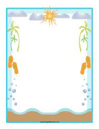 This Peaceful Beach Border Includes Surf And Sand Complete With Bubbles Flip Flops Free Printable Stationery Clip Art Borders Free Printable Stationery Paper