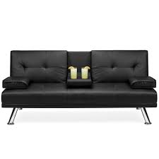 Be the first to review this product. Best Choice Products Modern Faux Leather Convertible Futon Sofa W Removable Armrests Metal Legs 2 Cupholders Black Walmart Com Walmart Com