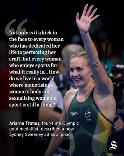 A provocative advertisement featuring actor Sydney Sweeney's body covered  by sporting equipment has sparked major backlash from Olympians:  https://tinyurl.com/yyx57vd7