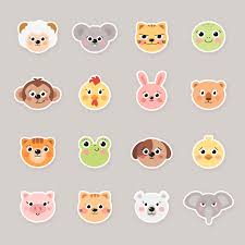 Cartoon Animal Face Stickers Kartu Stiker Desain Stiker