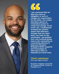 Congratulations to Chris Lawrence, UCI Law '21, for receiving the 2023 Bob  Gerber Pro Bono Award from @sheppardmullin! Chris, a Busines...‎‏