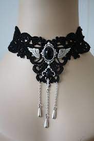 Gothic Choker Black Lace With Silver Ornaments And A Black Stone Steampunk Victorian Baroque Gothic Jewelry Gothic Chokers Black Lace Choker