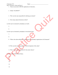 Chemistry Cp I Name Quiz Elements Atoms And Ions 2 1 Name