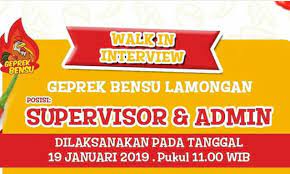 Lamongan, kabupaten lamongan, jawa timur 62213, indonesia. Walk In Interview Supervisor Dan Admin Geprek Bensu Lamongan Dibacaonline