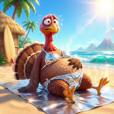 ???? Wondering how we roast turkeys in Hawaii? Just add an aluminum foil  bikini top, some beach time, and voilà – instant tan lines! ???????????? For my  friends around the world: Today
