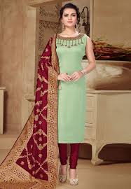 Buy Green Colour Churidar Combination Cheap Online