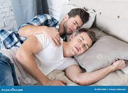 Cute Gay Couple Sleeping Together in Bed Stock Image - Image of  millennials, homosexuality: 80610855