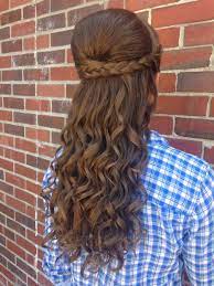 Prom Hair Half Up Half Down Curly Braided Bump Romantic Updo Angelas Images Salon Pro Hair Styles Wedding Hairstyles For Long Hair Curly Hair Styles