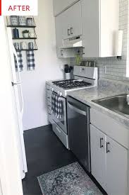 Before And After This Rental Galley Kitchen Gets A Total Transformation For Just 400 White Kitchen Renovation Kitchen Remodel Kitchen Diy Makeover
