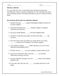 This is a free resource for teachers and all those who are looking to learn about the peoper use of affect and effect. Affected Vs Effected Worksheet Worksheet