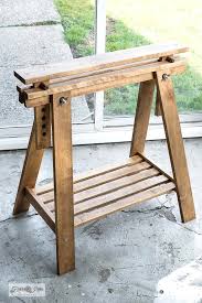 Staining And Assembling Ikea Trestle Desk Legs To Make A Rustic Farmhouse Sewing Room Desk Sewing Table Ikea Trestle Table Trestle Desk