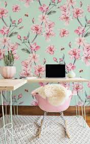 Japan Flowers Removable Wallpaper Design Wall Covering Etsy Removable Wallpaper Wall Design Pink Decor