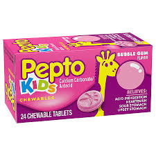 pepto bismol pepto kids calcium carbonate antacid chewable tablets bubble gum