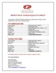 Today mashreq provides conventional and islamic personal banking services including deposits, loans and credit cards; Fillable Online Remittance To Dubai Quality Group Fax Email Print Pdffiller