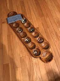 Sungka Mancala Stone Game Large Wooden Board 14 Pits Two Banks Etsy Stone Game Wooden Board Wooden