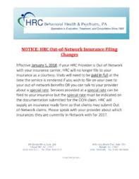 This means medical providers may charge the full amount for your treatment and your insurance provider may not pay for these charges. Hrc Out Of Network Notice 2018