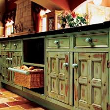 Wooden Countertops Also Green Kitchen Wall Painted In Country Kitchen Furniture Painted Distressed Kitchen Cabinets Distressed Kitchen Rustic Kitchen Cabinets