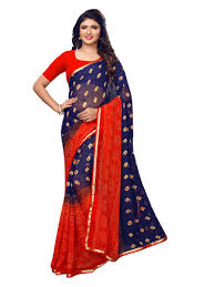 Known as the essential inputs, raw materials that we use are carefully checked against varied quality parameters. Navy Blue Printed Chiffon Sarees With Blouse Satrani Fashion 2884384