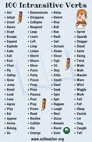 Intransitive Verb A Short List Of 100 Useful Intransitive Verbs In English Esl Teacher English Verbs Intransitive Verb English Verbs List