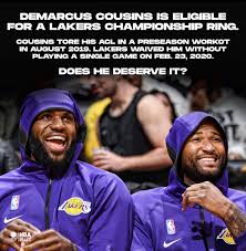 James' triumph in 2020 helped the lakers tie the boston celtics' record of 17 championships, whilst it was also anthony davis' first ring after years of misery in new orleans. Nba Buzz True Or False The Los Angeles Lakers Should Give Demarcus Cousins A Championship Ring Cousins Is Eligible Facebook
