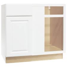 Hampton Bay Hampton Assembled 36x34 5x24 In Blind Base Corner Kitchen Cabinet In Satin White Corner Kitchen Cabinet Stock Cabinets How To Install Countertops