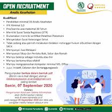 Informasi lowongan kerja dan loker purwokerto, cilacap, purbalingga, banjarnegara, kebumen, wonosobo, simak terus di karir purwokerto. Lowongan Pekerjaan Posisi Analis Kesehatan